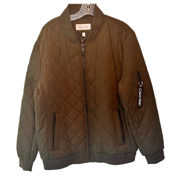 Calvin Klein L Men's Quilted Baseball Jacket Rib-Knit Trim Quilted Bomber Jacket - Picture 4 of 10